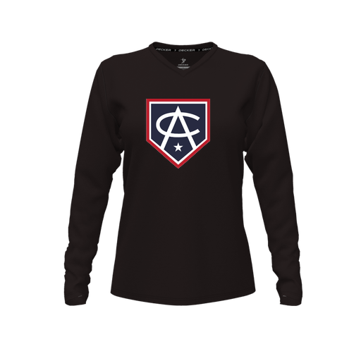 [CUS-DFW-TEES-CMF-VNK-LSL-BLK-FYXS-LOGO3] Decker Comfort T-Shirt (Female Youth XS, Black, V Neck, Logo 3, Long Sleeve)