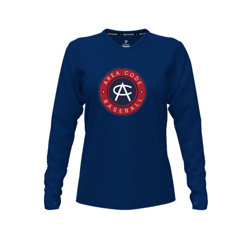 [CUS-DFW-TEES-CMF-VNK-LSL-NVY-FYXS-LOGO1] Comfort T-Shirt (Female Youth XS, Navy, V Neck, Logo 1, Long Sleeve)