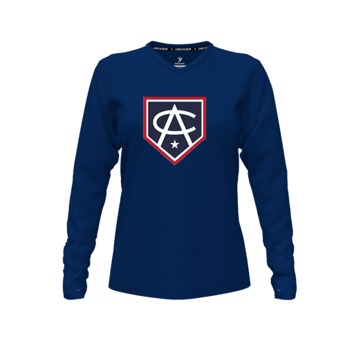 [CUS-DFW-TEES-PER-VNK-LSL-NVY-FYXS-LOGO3] Performance T-Shirt (Female Youth XS, Navy, V Neck, Logo 3, Long Sleeve)