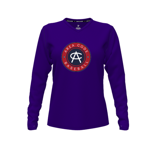 [CUS-DFW-TEES-PER-VNK-LSL-PUR-FYXS-LOGO1] Performance T-Shirt (Female Youth XS, Purple, V Neck, Logo 1, Long Sleeve)